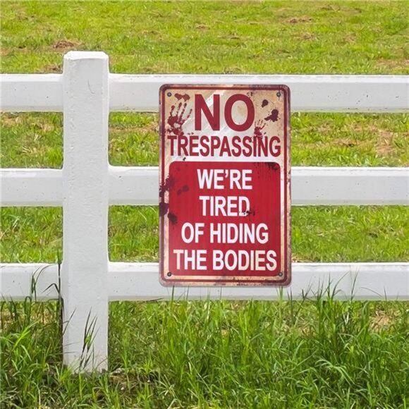 Halloween Signs, No Trespassing, Funny Metal Tin Sign for Halloween - Picture 6 of 8